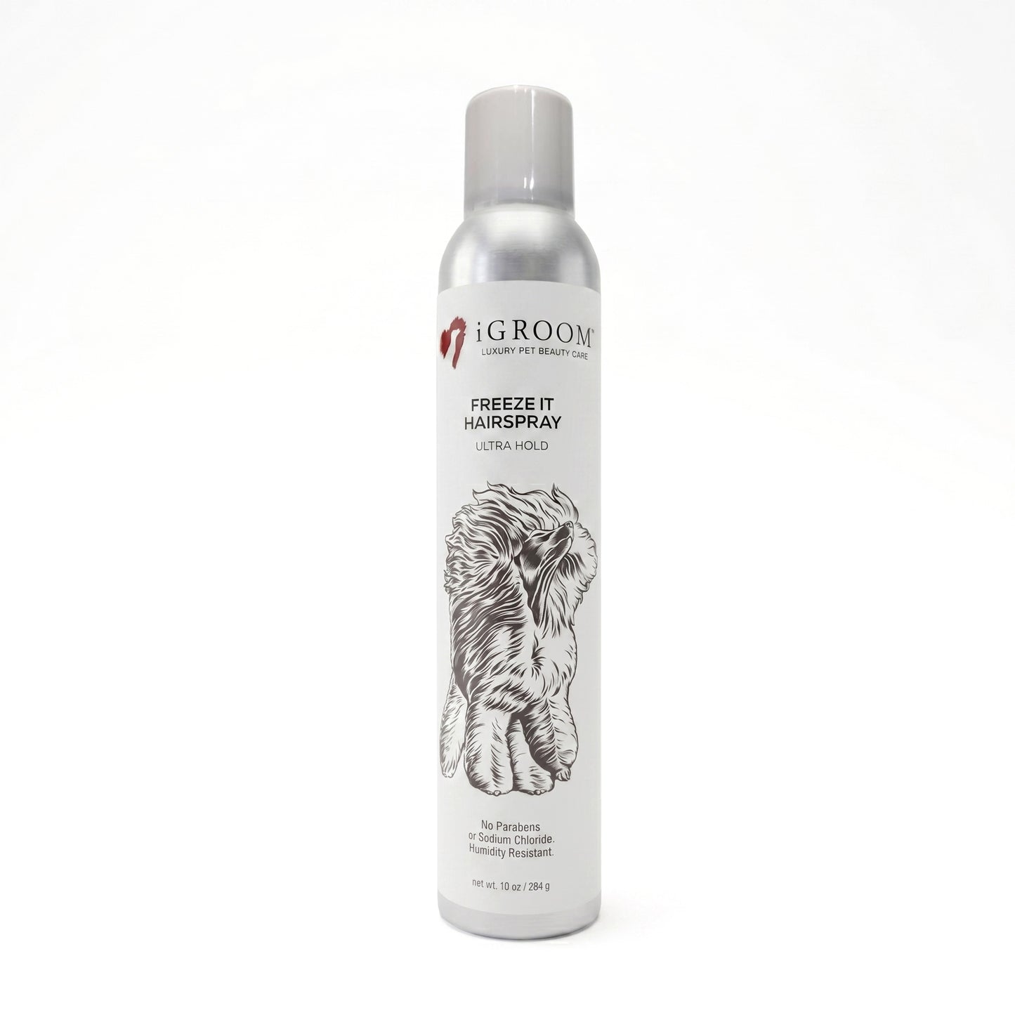 iGroom freeze it hairspray bottle on a white background
