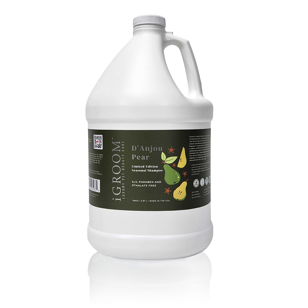 
                  
                    iGroom D'Anjou Pear shampoo bottle on a white background
                  
                